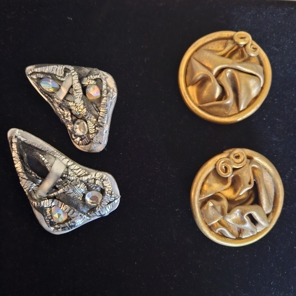 2 Pairs Lightweight Signed Contemporary Pierced Earrings
